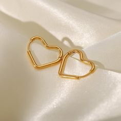 Heart Hoops - Women's Earrings - Someone & HerOwn Sleeper Earrings, Gold Water, Korean Jewelry, Heart Hoop Earrings, Art Deco Earrings, Blue Jewelry, Stainless Steel Earrings, Classic Elegance, Birthday Gifts For Her