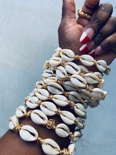 Shell Bangles, Cowrie Shells, Natural Beauty Tips, Cowrie Shell, Jacksonville Fl, Bangle Set, Gold Wire, Artistic Jewelry, Bangle Bracelets