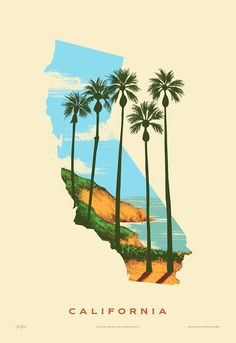 the california map with palm trees on it