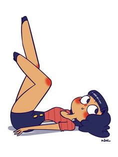 a cartoon character laying on the ground with her legs spread out and mouth wide open