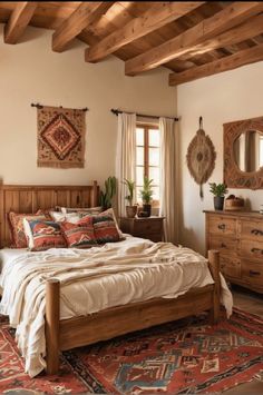 a bed sitting in a bedroom on top of a rug