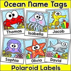 ocean name tags with pictures of sea animals