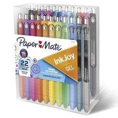 paper mate inkjoy gel pens, assorted colors in display case with matching markers