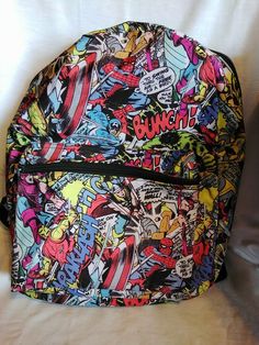 Marvel Comics Super Hero's Backpack Book Bag Pack Avengers Hulk Spiderman Thor. It does have a front zip pocket. The corners to the front pocket definitely show wear...see pictures. All zippers work well. Adjustable straps. Condition is "Pre-owned". Shipped with USPS Priority Mail. Fun Multicolor Bag With Character Print, Multicolor Character Print Bags For Back To School, Back To School Multicolor Character Print Bags, Back To School Multicolor Bags With Character Print, Multicolor Character Print Standard Backpack, Multicolor Character Print Backpack For Travel, Multicolor Character Print Backpack, Themed Multicolor Backpack, Themed Multicolor Backpack For Everyday Use