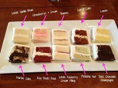 a white plate topped with lots of different types of cakes