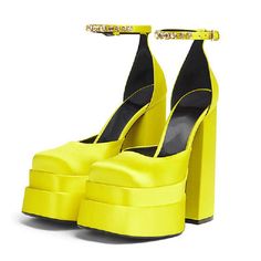 Color: Yellow, Size: 37 Talon Versace, Ankle Strap Platform Heels For Party, Summer Prom Platform Heels, Summer Platform Heels For Prom, Party Platform Sandals With Pointed Toe, Evening Party Open Heel Sandals, Evening Party Sandals With Open Heel, Platform Heels For Prom And Party Season, Elegant Yellow Platform Heels