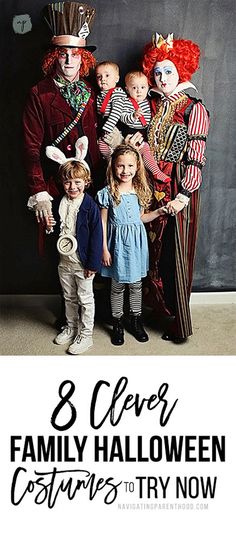 a group of children dressed up in costumes with the words 8 clever family halloween costumes to try now