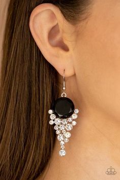 PAPARAZZI ELEGANTLY EFFERVESCENT - BLACK – Bee's Bling Bash Bling Party, Paparazzi Accessories Jewelry, Black Bee, Black Gems, Gem Earrings, Paparazzi Accessories, White Rhinestone, Black Earrings, Affordable Jewelry