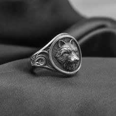 Mens Silver Wolf Ring Wolf Head Men Ring Oxidized Men Wolf | Etsy Sterling Silver Rings With Engraving Option, Handmade Engraved Ring For Collectors, Majestic Wolf, Wolf Ring, Men Rings, Wild Wolf, Signet Ring Men, Silver Wolf, Head Ring