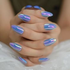 Blue Chrome Mirror Press On Nails Short Stiletto Metallic Glue On Nails Art Blue, Nails Short Stiletto, Short Stiletto, Press Nails, Blue Chrome, Press On Nails Short, Subtle Nails