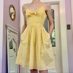 Rosie Core, Yellow Gingham Dress, Sundress Outfit, Yellow Sundress, Yellow Gingham, English Factory, Flannel Dress, Baby Yellow, Cute Bow