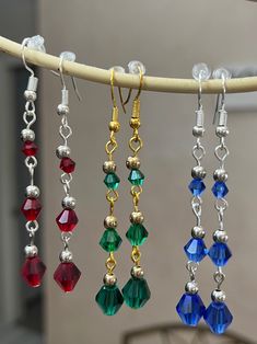 Long Bicone crystal Earrings.  Made to order. Dangle Bead Earrings Diy, Earplug Earrings, Handmade Earrings Ideas, Pony Bead Jewelry, Diy Earrings Tutorial, Diy Earrings Dangle, Long Crystal Earrings, Coin Pearl Earrings, Diy Earrings Easy