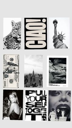 black and white collage with images of the statue of liberty