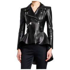 Jackets Inn is a popular store to purchase McQueen Black Leather Jacket. We offer made to measure leather jackets which are tailored to customer size. #buyjackets #salejackets #purchasejacket #jacketssale #McQueen #winterfashion #blackleatherjacket #style #shopping #halloween #halloweencostumes #halloweensale Peplum Leather Jacket, Alexander Mcqueen Jacket, Leather Peplum, Alexander Mcqueen Dresses, Alexander Mcqueen Clothing, Peplum Jacket, Peplum Hem, Genuine Leather Jackets, Leather Biker Jacket