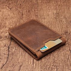 Handmade Men's Leather Wallet Vintage Brown Card Holder For Travel, Vintage Brown Wallets As Gift, Vintage Brown Wallets As Gifts, Brown Vintage Wallets As Gift, Trifold Leather Bag As Gift, Vintage Trifold Wallet With Coin Pocket As Gift, Vintage Brown Trifold Wallet For Gift, Vintage Bifold Bags With Card Slots, Gift Bifold Wallet With Card Slots