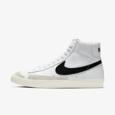 Men's Nike Blazer MID '77 VNTG White/Black Size: 11.5.  Gender: male.  Age Group: adult. Blazers Nike, Blazer 77, Blazer Mid 77 Vintage, Blazers Shoes, Basket Vintage, Nike Blazer Mid 77, Nike Outlet, Nike Models, Nike Blazers Mid