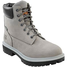 Tackle the toughest jobs with this Timberland PRO 6" direct attach men's size 15 medium width castlerock gray steel toe non-slip leather boot STMA41QN. Made with a waterproof leather upper, this boot is safe to wear in a variety of workplace environments. For maximum protection, it boasts a steel safety toe that is compliant with ASTM F2413-18 I/C standards. With safety and comfort at the forefront of its design, this boot will ensure your staff makes it through any shift!  This boot comes equip Leather Safety Work Boots, Fade-resistant, Gray Hiking Boots With Reinforced Toe, Gray Hiking Boots With Reinforced Round Toe, Gray Outdoor Work Boots With Reinforced Toe, Gray Outdoor Boots With Reinforced Toe, Gray Work Boots With Reinforced Toe For Outdoor, Gray Outdoor Work Boots With Round Toe, Gray Round Toe Work Boots For Outdoor, Impact Resistant Timberland Leather Work Boots