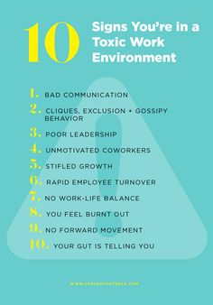 the 10 signs you're in a toxic work environment info sheet on blue background