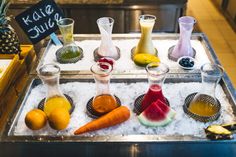 a tray filled with different types of drinks