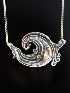 Wave Necklace Wave Art Silver Wave Jewelry Rip Curl Wave Handmade Silver Wavy Jewelry, Sterling Silver Necklace With Carved Round Pendant, Artistic Silver Necklaces With Polished Finish, Artistic Sterling Silver Necklace With Polished Finish, Sterling Silver Carved Pendant Jewelry, Carved Sterling Silver Pendant Jewelry, Silver Carved Round Pendant Necklace, Silver Carved Round Pendant Jewelry, Unique Sculpted Silver Jewelry