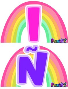 the letter n is in front of a rainbow