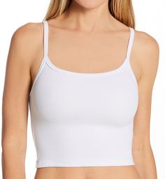 It's time to head to the yoga studio in this cropped tank top. PJ Harlow's Bra:30 style, designed for light, comfortable support without needing a bra. Unlined, wireless tank top has ribbed knit. Scooped neckline, arm holes, and straps have ribbed knit. Fitted styling. Sewn-in fabric care tag at inner side. Self-lined bottom hem. Fabric straps do not adjust. Pullover styling. Cropped tank top rests at waistline. Bra:30 Women's Bra30 Strap Tank Top in Optic White | Size Large | HerRoom.com Tummy Tucker, Cami Bra, Strap Tank Top, Strappy Bra, Tank Top Straps, Scooped Neckline, Sleep And Loungewear, Care Tag, Yoga Tops