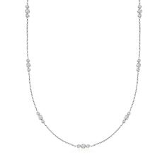 Ross-Simons - 1.00ct t. w. Diamond Trio Station Necklace in 14kt White Gold. 36". Showcasing more glitz than your typical single-station design, our must-have necklace presents dazzling 1.00 ct. t. w. round brilliant-cut diamond trios around a classic 14kt white gold cable chain. Perfect for layering with a classic station necklace or your other favorite strands. Lobster clasp, diamond trio-station necklace. Diamond birthstones are the perfect gift for April birthdays. Classic Diamond Station Necklace With Cable Chain, Classic White Gold Station Necklace In Sterling Silver, Elegant Diamond Station Necklace With Cable Chain, Classic Diamond White Necklace With Cable Chain, Classic Chain Necklace With Single Cut Diamonds, Classic Diamond Cut Station Necklace For Formal Occasions, Classic Diamond Cut Station Necklace For Formal Events, Classic Diamond Necklace With Cable Chain, Classic White Gold Station Necklace For Formal Occasions