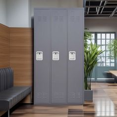 two lockers in the middle of a conference room