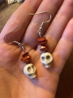 Skulls are a white stone with red Quartz stones on top. Spooky and beautiful.  Perfect for Halloween lovers and lovers of anything spooky!  All my jewelry comes with a gift box. Red Novelty Jewelry For Halloween, Bohemian Skull Earrings For Gifts, White Dangle Jewelry For Halloween, Gothic White Dangle Jewelry, Handmade Bone Jewelry For Halloween, White Gothic Dangle Jewelry, Nickel-free Red Halloween Jewelry, Spooky Red Halloween Jewelry, Red Nickel-free Jewelry For Halloween