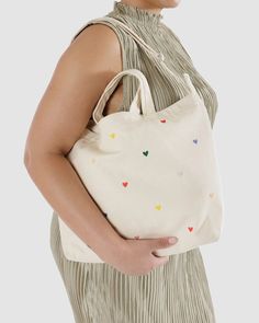 Horizontal Zip Duck Bag : Embroidered Hearts - Baggu