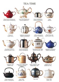 a poster with different types of tea pots and kettles