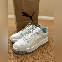 Brand New Puma Sneakers Size Us 7.5 38 In European Size Comes With Puma Bag Puma Bag, New Puma Sneakers, Puma Blue, Puma Sneakers, Puma Shoes, Pumas Shoes, Womens Shoes Sneakers, Blue White, Shoes Sneakers