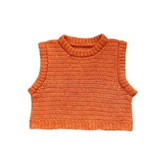 tangerine sweater vest. features a folded collar, made in the squishiest orange yarn materials: baby alpaca, merino size: fits sizes XS-L, shown on size M. please refer to the measurements below before purchasing flat lay measurements: body length: 33cm body width: 45cm armpit width: 21cm neckline width: 22cm all garments have a little give and stretch unless stated otherwise Orange Knitted Top For Fall, Fitted Orange Knit Sweater, Winter Orange Sleeveless Vest, Orange Sleeveless Winter Vest, Casual Orange Sleeveless Sweater Vest, Fitted Knitted Orange Top, Fitted Orange Knitted Tops, Orange Sleeveless Top For Winter, Fitted Casual Orange Vest