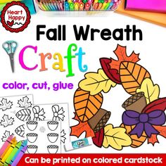 the fall wreath craft is shown with colored crayons