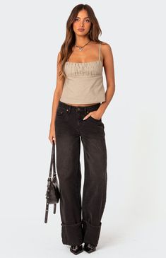 Edikted Vesper Cuffed Low Rise Jeans | PacSun Cute Outfits With Black Jeans, Womens Low Rise Jeans, Womens White Jeans, Visionary Fashion, Womens Ripped Jeans, Black Jeans Women, Cotton Camisole, High Waisted Flare Jeans, Best Summer Dresses