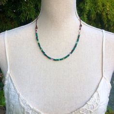 Handmade dainty beaded necklace with leather has a hand forged sterling hook clasp and Thai silver tube beads.  3mm Malachite with sprinkles of Garnet, Prehnite, Apatite, and Amethyst gemstones.  Very versatile and can be worn in both casual or formal way. Ready to ship, beautifully wrapped for gift giving. I am happy to write a personal message if sending directly to the recipient. Rachelle Montoya© all rights reserved copyright non-transferable with sale Everyday Bohemian Single Strand Jewelry, Adjustable Green Hand-wrapped Necklace, Green Hand Wrapped Adjustable Necklace, Adjustable Hand Wrapped Green Necklace, Bohemian Single Strand Necklace For Everyday, Adjustable Beaded Necklaces With Gemstone Beads, Green Bohemian Jewelry With Waxed Cord, Adjustable Artisan Beaded Necklaces, Adjustable Green Beaded Necklaces Hand Wrapped