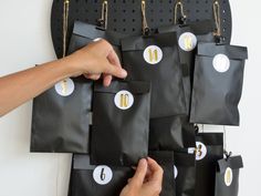 "DIY advent calendar BLACK with GOLD metallic number sticker in handlettering, // 25x flat, black paper bags 4.72\"x7.48\" (12x19 cm) for self filling and number sticker. Contents: 25 paper bags flat, 4.72\"x7.48\" (12x19 cm), made of strong paper, 25 Advent calendar numbers as stickers, diameter 1.58\" (4 cm), 157\" (4 m) cord Fill the bags with pretty treats and sweets and shorten the advent season. Every day a new little door / bag is opened and sweetens the waiting for the Christmas Day. 25 Ramadan Diy, Advent Calendar Diy, Polar Bear Ornaments, Advent Calendar Gifts, Calendar Numbers, Hygge Style, Advent Season, Diy Calendar, Christmas Calendar