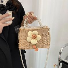 Bird in Bag - Pearl handbag bag female new rattan handbag pearl chain shoulder bag bag crossbody bag Spring Handheld Shoulder Bag, Spring Pearl Handle Crossbody Bag, Trendy Spring Bags With Pearl Handle, Chic Shoulder Bag With Pearl Handle For Spring, Spring Beige Shoulder Bag With Pearl Handle, Summer Rectangular Bags, Summer Fashion Accessory Rectangular Bag, Beige Shoulder Bag With Pearl Handle For Spring, Summer Fashion Rectangular Bag