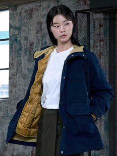 Editor's notesIt is a casual goose down jacket with a detachable inner. The jacket has multiple pocket on the front and on sleeve that adds casual mood. The jacket has a detachable inner as a point.- Relaxed silhouette- Drop shoulder- Side pockets- Detachable inner- Daily itemMeasurements(in.)OuterSize: M / L / XL / XXL- Total length: 31.10 in. / 31.88 in. / 32.67 in. / 33.46 in.- Shoulder: 36.22 in. / 37 in. / 37.79 in. / 38.58 in.- Chest: 25.78 in. /&nbs Hooded Cotton Puffer Jacket With Pockets, Utility Puffer Jacket With Pockets For Fall, Fall Utility Puffer Jacket With Pockets, Casual Duck Down Outerwear With Pockets, Casual Winter Outerwear With Cargo Pockets, Fall Duck Down Puffer Jacket With Pockets, Navy Cotton Outerwear For Winter, Navy Hooded Puffer Jacket With Pockets, Blue Duck Down Puffer Jacket For Fall