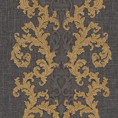 96232-6 Gold Gray Black Wallpaper - wallcoveringsmart Silver And Gold Wallpaper, Gray Black Wallpaper, 3d Wallpaper Background, Versace Wallpaper, Charcoal Wallpaper, Neoclassical Design, Wallpaper Wa, Versace Designer, Home Remodeling Diy