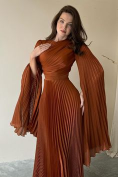 Long Sleeve Wedding Guest Dress Fall, Gala Dresses Long Sleeve, Long Long Sleeve Dress, Long Sleeve Formal Dress, Events Dresses, One Shoulder Dress Long, January Wedding, Hijab Outfits, Long Sleeve Dress Formal