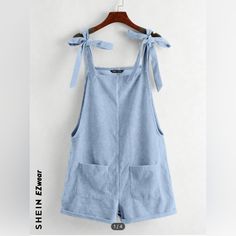 Light Blue Corduroy Jumper Overalls 2 Pockets, Adjustable Tie Straps.. So Cute And Soft Just Too Big For Me Bin#P10 Sewing Romper Pattern Women, Shein Jumpers, Women Romper Pattern, Corduroy Jumper, Overall Outfit, Corduroy Overalls, Bday Gift, Romper Pattern, Shein Pants