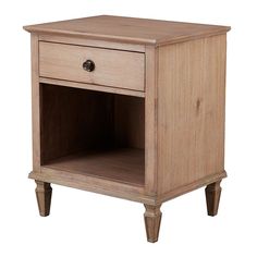 a wooden night stand with one drawer open