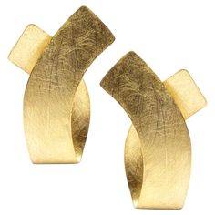 Alex Jona design collection, hand crafted in Italy, 18 karat rough frosted yellow gold stud earrings. Dimensions: H 0.96in/24.51mm, W 0.70in/18mm, D 0.19in/5mm. Alex Jona jewels stand out, not only for their special design and for the excellent quality of the gemstones, but also for the careful attention given to details during all the manufacturing process. Alex's passion for jewels flows in splendid pieces entirely hand-crafted according to the best goldsmith Italian tradition. This piece will Formal Yellow Gold Wrap Earrings, Contemporary Yellow Gold Earrings For Gifts, Elegant Gold Hammered Wrap Earrings, Modern Textured Gold Earrings, Contemporary Gold Hammered Earrings, Contemporary Hammered Gold Earrings, Luxury Textured Yellow Gold Earrings, Yellow Gold Clip-on Earrings Made Of Brass, Contemporary Yellow Gold Brass Earrings