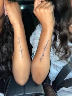 Tattoos With Cousins, Sister Tattoos Always And Forever, Matching Tattoos For 2 Sisters, Best Friend Tattoos Forearm, Matching Tattoos Sayings, Tattoos To Get With Your Cousin, Sister Tattoos For 2 Quotes, Tattoos With Sister Ideas, Matching Tattoos Always And Forever