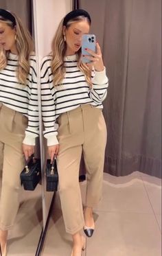 Light Brown Dress Pants Outfit, Beige Capris Outfit, Stylish Work Outfits, Work Outfits Women