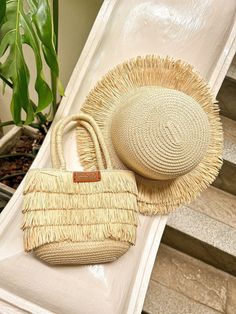 🌿 Product Name: Mini Fringe Elegance Straw Bag and Hat Set 🌞 Product Description: Elevate your summer style with our Mini Fringe Elegance Straw Bag and Hat Set. This exquisite handwoven set is perfect for beach outings, picnics, or casual strolls in the sun. 🌟 Set Includes: 1. Handwoven Straw Bag: ✨ Features: Versatile design perfect for carrying as a clutch. 🎀 Design: Adorned with charming fringes, giving it a playful yet elegant look. 📐 Bag Dimensions: *Height: Approximately 16 CM *Width: Casual Summer Bags With Fringe, Casual Summer Fringe Bag, Beach Bags With Fringe For Beach Season, Summer Vacation Straw Bag With Tassels, Summer Vacation Tassel Straw Bag, Beige Tassel Straw Bag For Beach Season, Spring Vacation Bag With Fringe Details, Bohemian Beige Straw Bag For Summer, Chic Summer Bags With Fringe