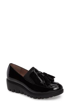 Patent leather and dangling tassels distinguish a chic loafer lofted by a lugged wedge. Style Name:Wonders Talla Loafer Wedge (Women). Style Number: 5432277. Available in stores. Wedge Loafers, Black Wedges, Shoe Store, Black Patent Leather, Top Shoes, Loafer Shoes, Women's Shoes, Patent Leather, Tassels