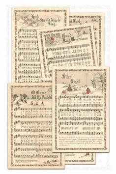 four sheet music sheets with christmas carols on them