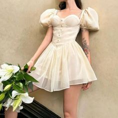 LIZAKOSHT - Women Puff Sleeve Slim Waist Ruffle Hem Cake Mini Party Robe Princess White Bright Rayon Bra Chest Corset Style Mini Dress Available Colors: white Available Size: S , M , L S--- Bust: 78cm , Length: 79cm, Sleeve: 26cm, Waist: 64cm M--- Bust: 82cm , Length: 80cm, Sleeve: 27cm, Waist: 68cm L--- Bust: 86cm , Length: 81cm, Sleeve: 28cm, Waist: 72cm 1 inches=2.54cm , 1cm = 0.3739 inch The size is measured by hand, measurement allow 1-3 cm Error please. White Puff Sleeve Corset Dress For Summer, Spring Party Corset Dress In Balletcore Style, Spring Balletcore Corset Dress For Party, Beige Ruffled Corset Dress For Parties, Spring Party Balletcore Corset Dress, Spring Party Corset Dress With Puff Sleeves, Summer Party Corset Dress With Puff Sleeves, White Balletcore Corset Dress For Spring, White Balletcore Mini Dress For Spring